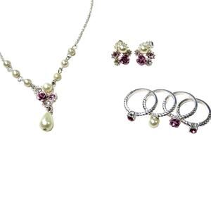 1990s Vintage Avon Rose Pink Pearl Silver Jewelry Set Retro Coquette